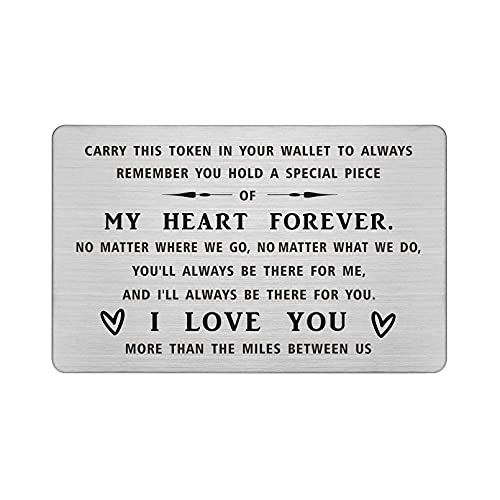 DEGASKEN Long Distance Love Wallet Card - I Love You More Than The Miles Between Us - Small Meaningful Gifts for Him
