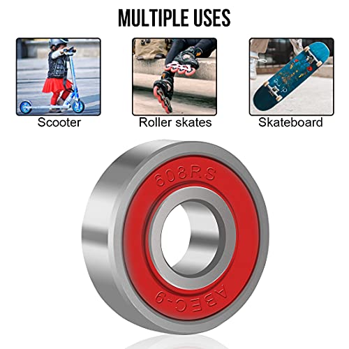 LIUJZZJ 608 ZZ Skateboard kugellager inlineskates zubehör lager Geeignet für ABEC-Lager Kann für Skateboarding oder Inline-Skates verwendet werden usw (8x22x7) mm (4 Stück Rot und 4 Stück Schwarz)