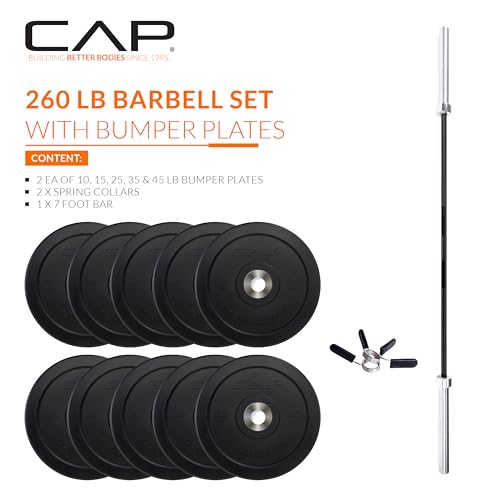 Image of CAP Barbell Olympic Weight Set with 7ft Barbell & Bumper Plates | 160-370 lbs | Multiple Options
