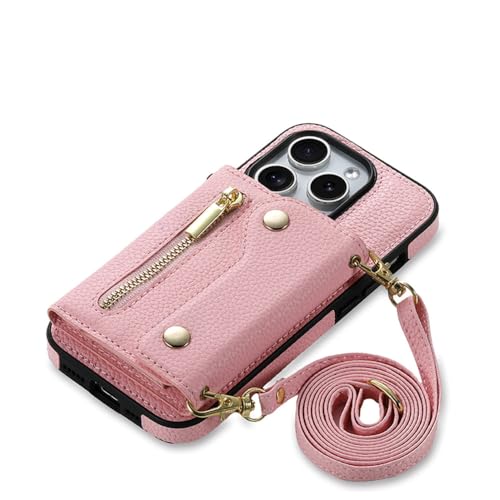 Housse antichoc pour iPhone 14 Pro étui rose avec bandoulière pour vos sorties
