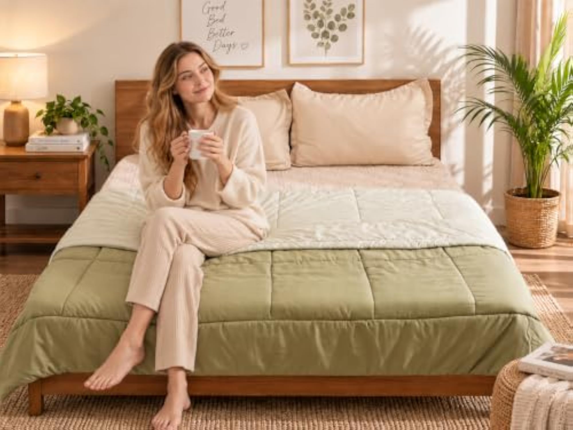 Sage Green Comforter for Double Bed Soft Lightweight