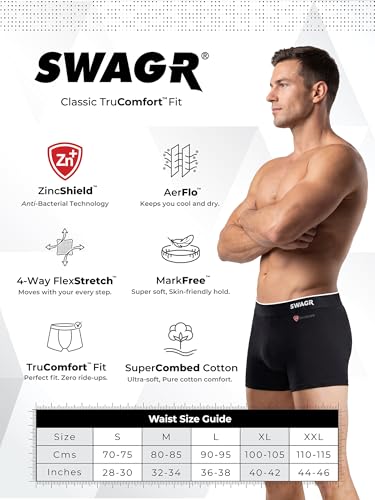 Image of SWAGR 5 Pack Men's Super Combed Cotton Underwear Trunks | Classic TruComfort Fit | Powered by ZincShield Anti-Bacterial Tech | Aerflo Breathability | 4-Way FlexStretch | SOXCO Style SG05