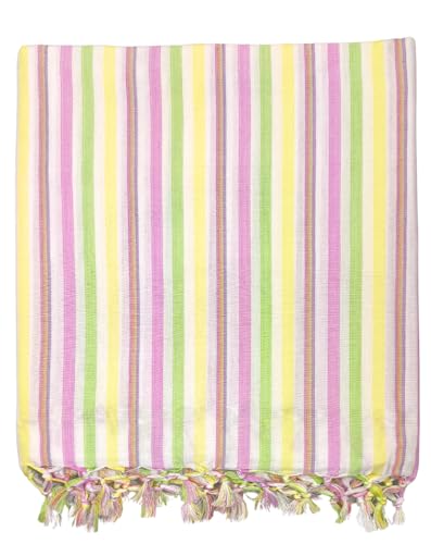 Image of Arvore Bunkaar Pure Handloom 100% Soft Desi Bamboo Viscose Soft Bhagalpuri Andi Chadar /Summer Blanket /Khes /Top Sheet /AC Blanket /Odhne wali Chadar (Multi Color New, Striped, 1, Bhagalpuri Chadar)