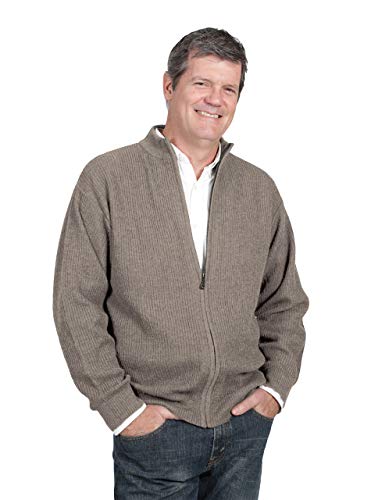 Inca Fashions - Men's 21st Century Zip Up 100% Alpaca Wool Cardigan & Jacket, Hypoallergenic (Buckwheat, XL)