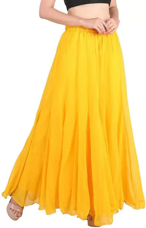 kicha Women's Designer Regular Fit Solid Plain Flarred Georgette Ethnic Elastic Waist Palazzo Sharara Bottom (Yellow)-picture-32