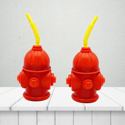 4E's Novelty Fire Hydrant Straw Cups With Lids (10 Pack) 12Oz - For Paw Dog Patrol Party Supplies, Firefighter Birthday Party Favors, Firetruck Fireman Party Decorations, Rescue Dog Marshall Party #TOP4