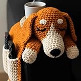 Xiyocadt Häkel-Hundesofa-Organizer mit Getränkehalter, handgefertigter, strickartiger Armlehnenhalter in Hundform für Fernbedienung, Handy und Snacks (03#)