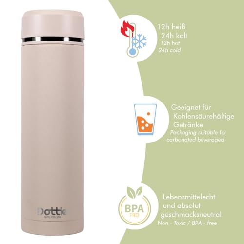 Personalisierte Thermosflasche von Dottie Bottle - Trinkflasche 'Lilly' mit eigenem Bild oder Text bedrucken - Cremfarbene Flasche aus Edelstahl