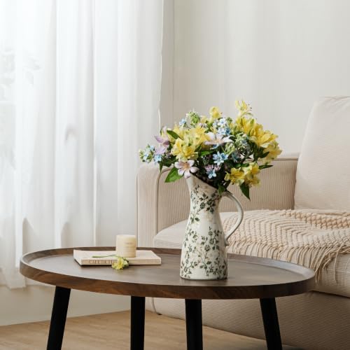 Image of Ceramic Flower Vase | Green Rustic Farmhouse Pitcher Vase for Home Decor, Vintage Floral Tuscan Vase for Living Room & Kitchen, Mantel & Bookshelf, Centerpieces, Entryway, Wedding(10.5 Inch)