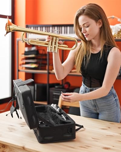 bb standard trumpet set for beginner or advanced student brass student trumpet instrument with hard case cleaning kit 7c mouthpiece and gloves gold