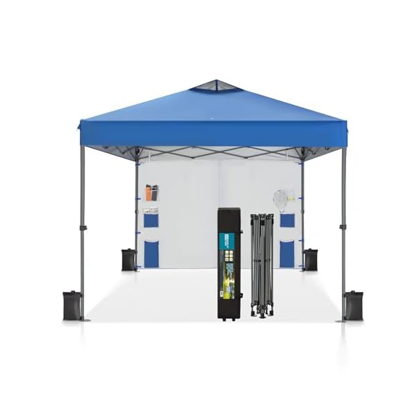 Mfstudio 10×10 outdoor pop up canopy tent with 1 removable sidewall easy set up straight leg folding instant shelter for beach 100 sq ft of shade blue  urban country home decor