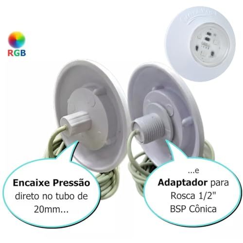 KIT 2 LED PARA PISCINA SMD RGB 95MM 18 LÂMP MÓDULO E FONTE