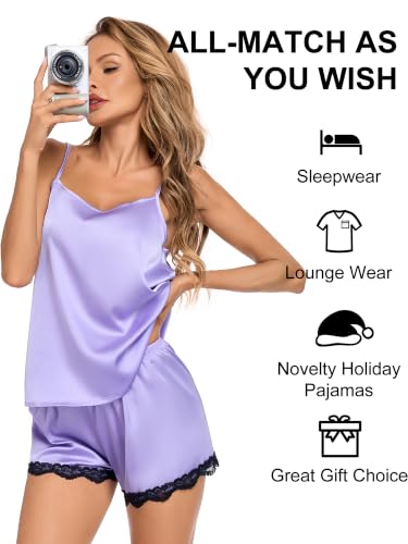 Image of COLORFULLEAF Satin Pajama Set for Women Sexy 2 Piece Silk Cami Pjs Sets