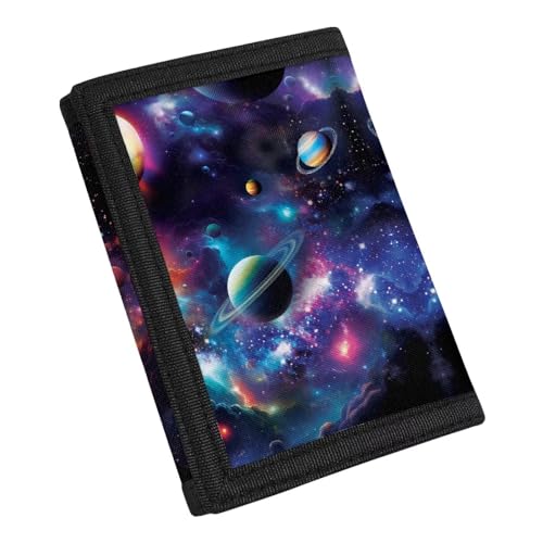 Cartera de gato de tres pliegues COEQINE para niños con bolsillo para monedas y diseño de planeta 3