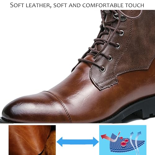 Men'S Genuine Leather Lace-Up Combat Boots Vintage Round Toe Low Heel Non-Slip Business Motorcycle Boots Autumn Work Driving Waterproof Boots3