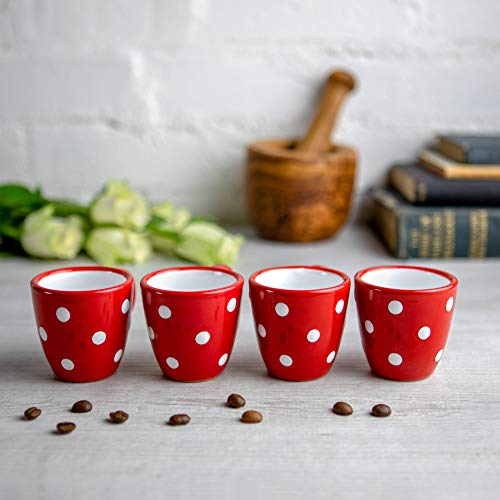 City to Cottage® Cerámica en Rojo y Blanco | Diseño de Lunares | Hecha y Pintada a Mano | Cerámica Esmaltada 2oz/60ml | Set de 4 Tazas de Café Espresso | Regalo - Imagen 5