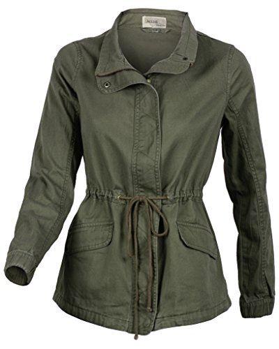 Women's Premium Vintage Wash Olive Green Lightweight Military Fashion Twill Jacket