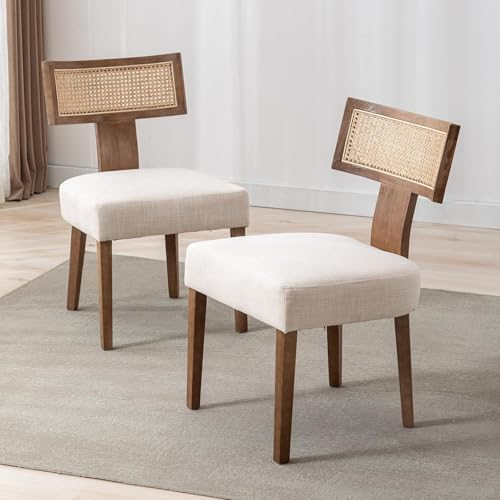 Ya-Home Esszimmerstühle 2er Set Leinen Küchenstuhl mit Rattan Rückenlehne Vintage Seitenstühle Holz Polsterstuhl für Esszimmer/Wohnzimmer/Balkon, Beige Ya-Home Esszimmerstühle 2er Set Leinen Küchenstuhl mit Rattan Rückenlehne Vintage Seitenstühle Holz Polsterstuhl für Esszimmer/Wohnzimmer/Balkon, Beige