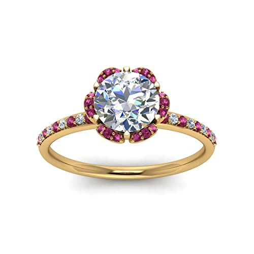 Image of 55Carat Choose Your Gemstone 6 Petal Ring Yellow Gold Plated Round Shape Halo Engagement Rings Well Shaped for Any Gift Giving Occassion Modern Style Enchating Women US Size 4 to 12