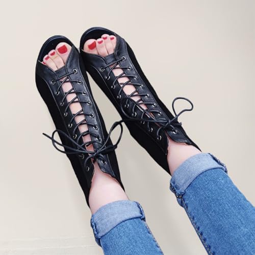 Image of UTIKLIOU Women's Mesh Sandals Peep Toe High Top Sandals Lace Up Summer Boots Buckle Strap Party Sexy Pump Shoes Open toe