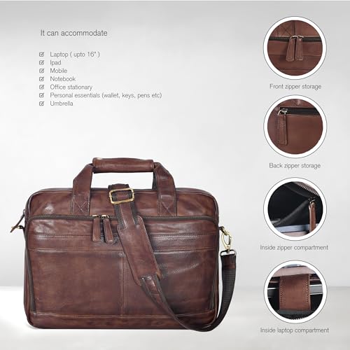 Image of Oak Leathers Leather Messenger Bag for Men and Women - Laptop Briefcase Bag For College, Office, Adjustable Shoulder Strap