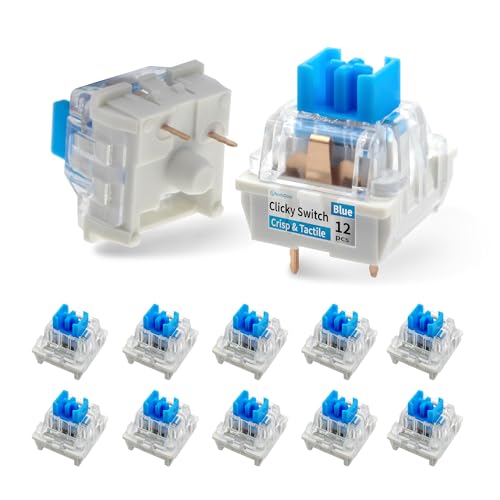 Image of 12 PCS Blue Switches 3 Pin Clicky Mechanical Keyboard MX Compatible | Dustproof design with transparent housing for custom keyboards, key replacement, DIY builds, maintenance and spare parts