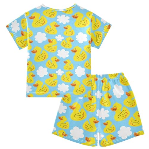 Pajama Short Sets Cartoon Duck Cute Soft Cotton Summer Sleepwear 2 Piece PJS Size 5-14T2