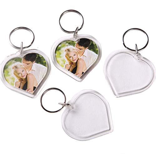 25Pcs Acrylic Photo Frame Keychains - Clear Heart-Shaped Blank Personalized Keyrings Snap in Insert Custom DIY Picture Frames Keyrings Key Holder for Lovers