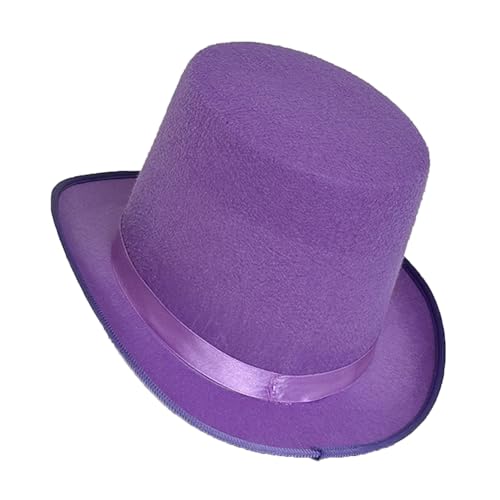 dPois Vintage Felt Top Hat Flanging Brim Top Hat Party Supplies Cocktails for Women Men 2#Purple A One Size