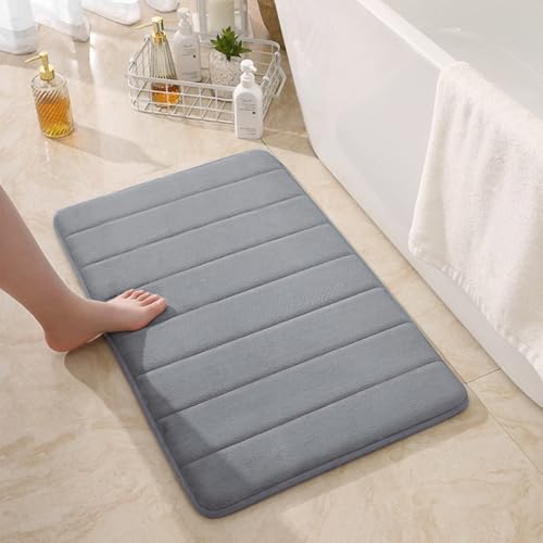 FAINCA Tappeto Doccia Assorbente 80 x 50 cm Antiscivolo per Tappeti Bagno Memory Foam Tappeto Bagno Assorbente Antiscivolo Tappetino Doccia Lavabile per Lavelli Lavelli Cucina Bagni Corridoi (Grigio)