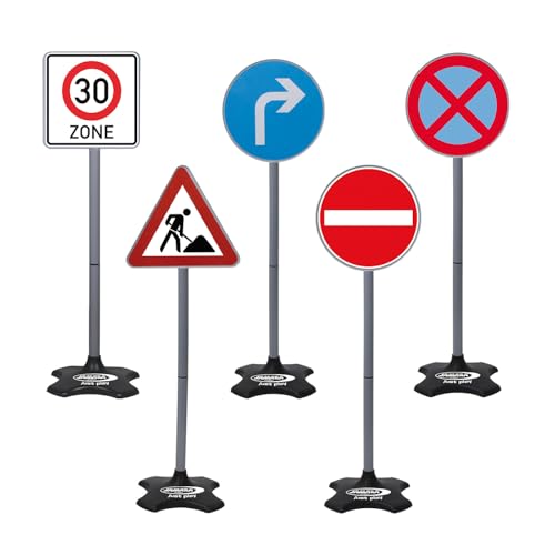 JAMARA 460293 - Traffic-Set-Grand B-5 Verkehrsschilder: 30 Zone, Rechtsabbieger, Einfahrtsverbot, absolutes Halteverbot, Achtung Baustelle, leichte Montage durch Zusammensteckbare Elemente