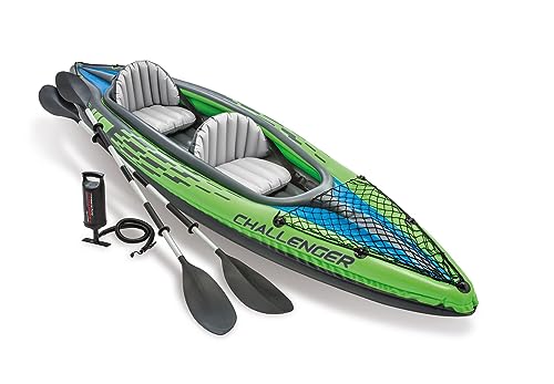 Image of Challenger K2, 2 Person Inflatable Boat for Flood Rescue, Adventure, Rafting, Fishing, with Oars & Air Pump, Inflatable I-Beam Floor for Comfort and Rigidity (68306)
