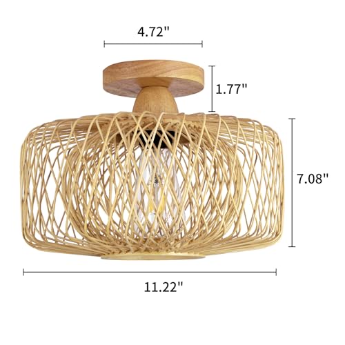GZZBMY Luminária de teto de montagem embutida com sombra de bambu tecida lustre de vime luminária de