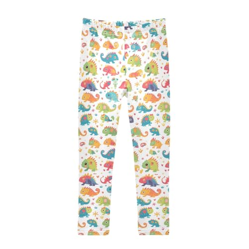 Chameleon Cute Cartoon Kids Colorful Kids Girl's Basic Leggings Stretchy High Waisted Lounge Pants Gym