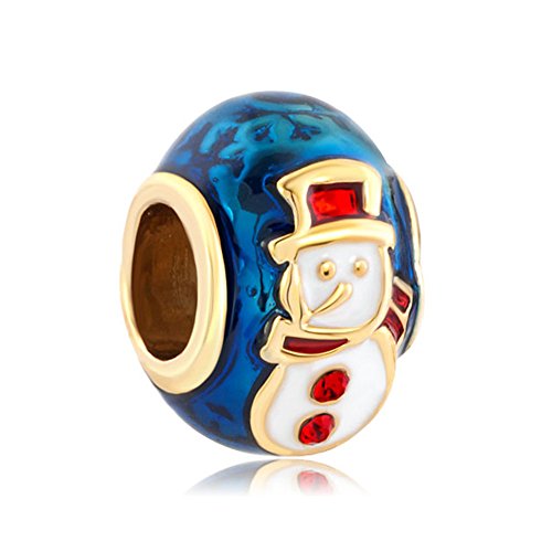ZakiaHo Abalorio de Navidad 2023 con diseño de árbol de Navidad, copo de nieve, muñeco de nieve, bastón de caramelo, Papá Noel, reno, compatible con pulseras Pandora, Cobre, No es una piedra preciosa