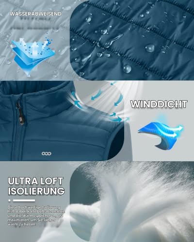 33,000ft Herren Packbare Steppweste Outdoor Gefütterte Hybrid Sportwesten mit Stehkragen Outdoorwesten mit 5 Taschen Übergangswesten für Männer Laufen Golf Wandern Reiten, Petrol XL