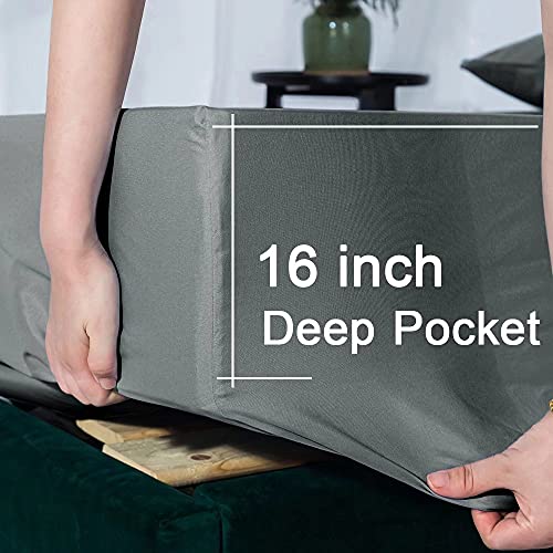 Shilucheng Bamboo 6-Piece California King Size Bed Sheets Set 1800 Thread Count 16 Inch Deep Pockets Cool Eco Friendly Soft And Comforterble(Cal King,Dark Grey) #TOP4