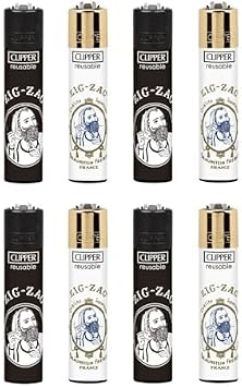 Clipper - Classic Large Reusable Lighter - Iconic Premium Refillable Lighters Bulk Pack - Replace Butane, Flint, and Spark Wheel for Unlimited Lights - 8 Pack - Zig Zag 2