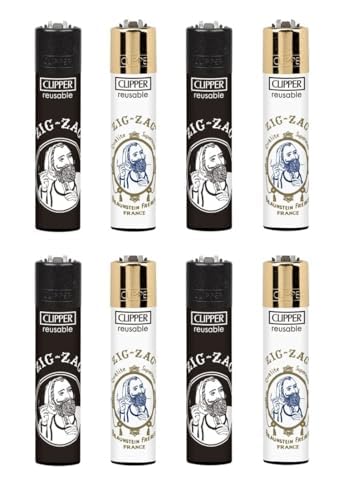 Clipper - Classic Large Reusable Lighter - Iconic Premium Refillable Lighters Bulk Pack - Replace Butane, Flint, and Spark Wheel for Unlimited Lights - 8 Pack - Zig Zag 2
