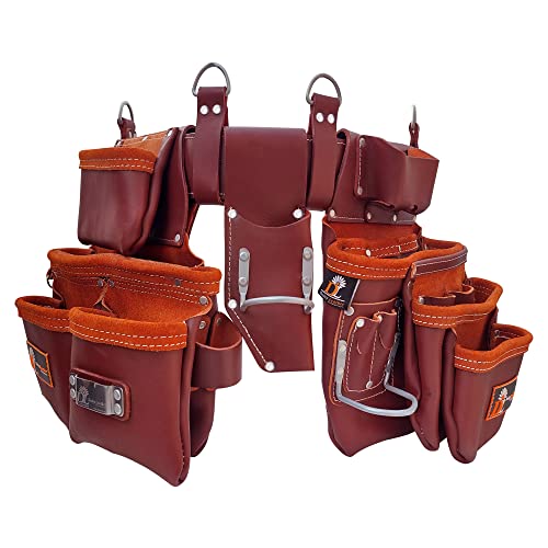 Image of Daisy Leather Tool Belt, PRO-303 Premium Leather Oil Tanned 27 Pockets Heavy Duty Tool Pouch, Leather Tool Belt, Tools Organizer for Electrician, Carpenter, Construction and Framer Tools, X-Large