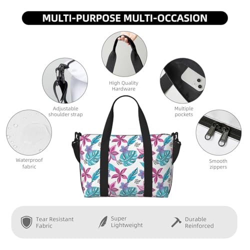 Carry On Duffle Bags Overnight Weekender Bags for Women, Hawaiian Style Flower Leaves Personal Item Travel Bag, Travel Essentials Sport Gym Bag for Men Women3