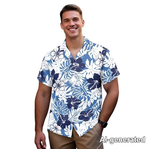 Image of Hawaii Matching Couple Outfits Husband and Wife Clothing Fashionable Mens Casual Shirts Hawaii Dress with Soft Fabric