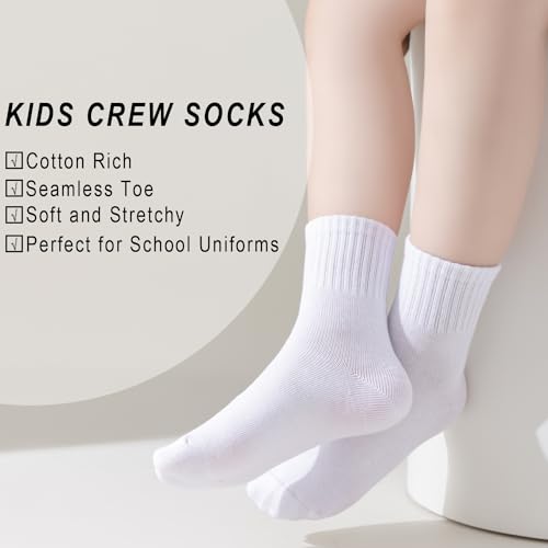 EPEIUS Unisex Kids Crew Socks Soft Cotton Seamless School Socks for Girls Boys Dress Sox White Black Navy 4/6/8 Pairs2