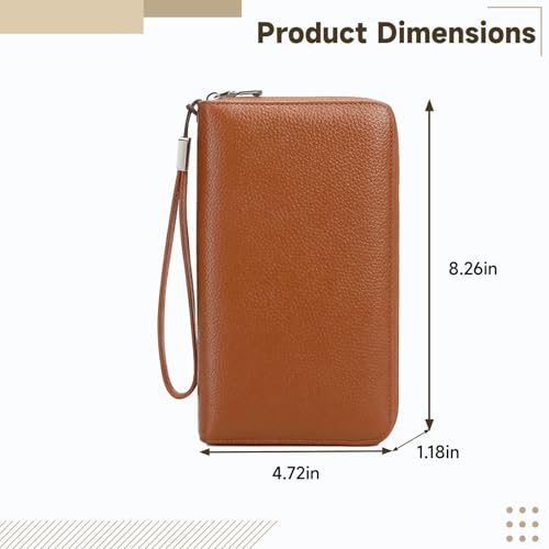 Women'S Zip Around Leather Wallet, Full Grain Cowhide Long Clutch, Large Capacity Travel Purse With Cardholder And Id Window4