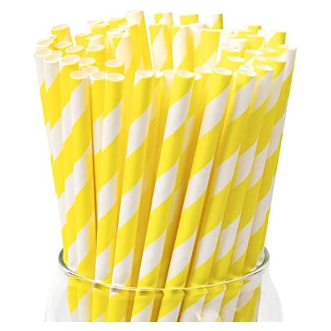 PakTalk [100 Pack] Yellow Straws, Disposable Yellow Paper Straws Biodegradable Yellow Drinking Straws for Cocktails, Lemonade, Daily Use and Holiday Party (0.24" x 7.75", Yellow) Cover