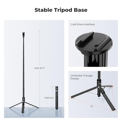 Image of K&F CONCEPT Auto Drop-Open Selfie Stick Tripod with Light, 70in