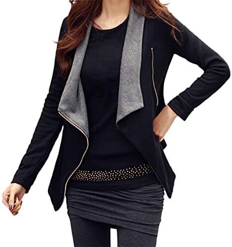 Mikey Store Women Solid Drape Front Open Zipper Lady Casual Cardigan Thin Coat Tops Outcoats
