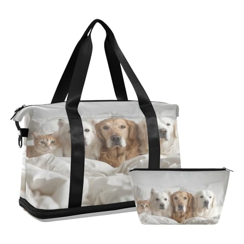 Cute Real Dog Travel Duffel Bag Waterproof Gym Sport Tote Bag Carry On Weekender Bag with Compartment
