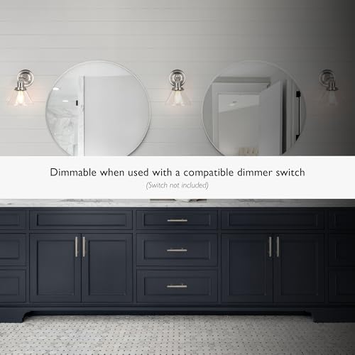 Image of Design House Augustin Wall Sconce, 1-Light, Seeded Glass Warm Glow, Dimmable, Up /Down Glow, Easy Installation, E26 Socket, Satin Nickel, 7.9 in L x 8.5 in D x 11.1 in H, 589028-SN