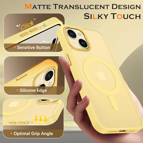 Image of YINLAI for iPhone 15 Case 6.1-inch,Magnetic Compatible with MagSafe, Slim Matte Anti-Fingerprint, Shockproof Full Body Military Grade Protection for iPhone 15 Cover, Yellow